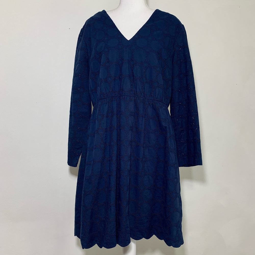 J Crew Long Sleeve Navy Eyelette Party Dress H8471 - Picture 2 of 11